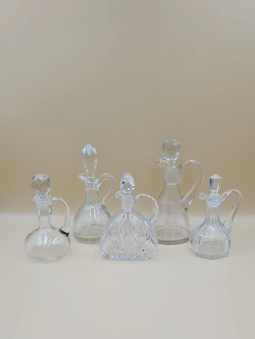 Set of 5 Clear Glass Bottles with Stoppers